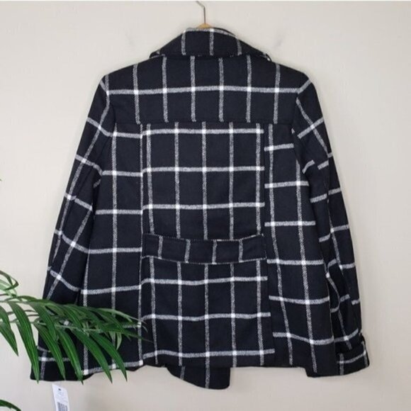 Larry Levine | Black & White Plaid Pea Coat Size Small NWT - Picture 5 of 5